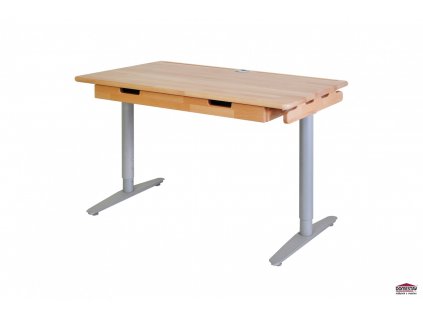Dřevěný psací stůl s kovovou podnoží
