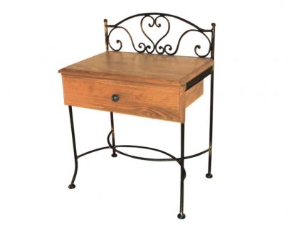 kovaný noční stolek s dřevěnou deskou se zásuvkou Malaga