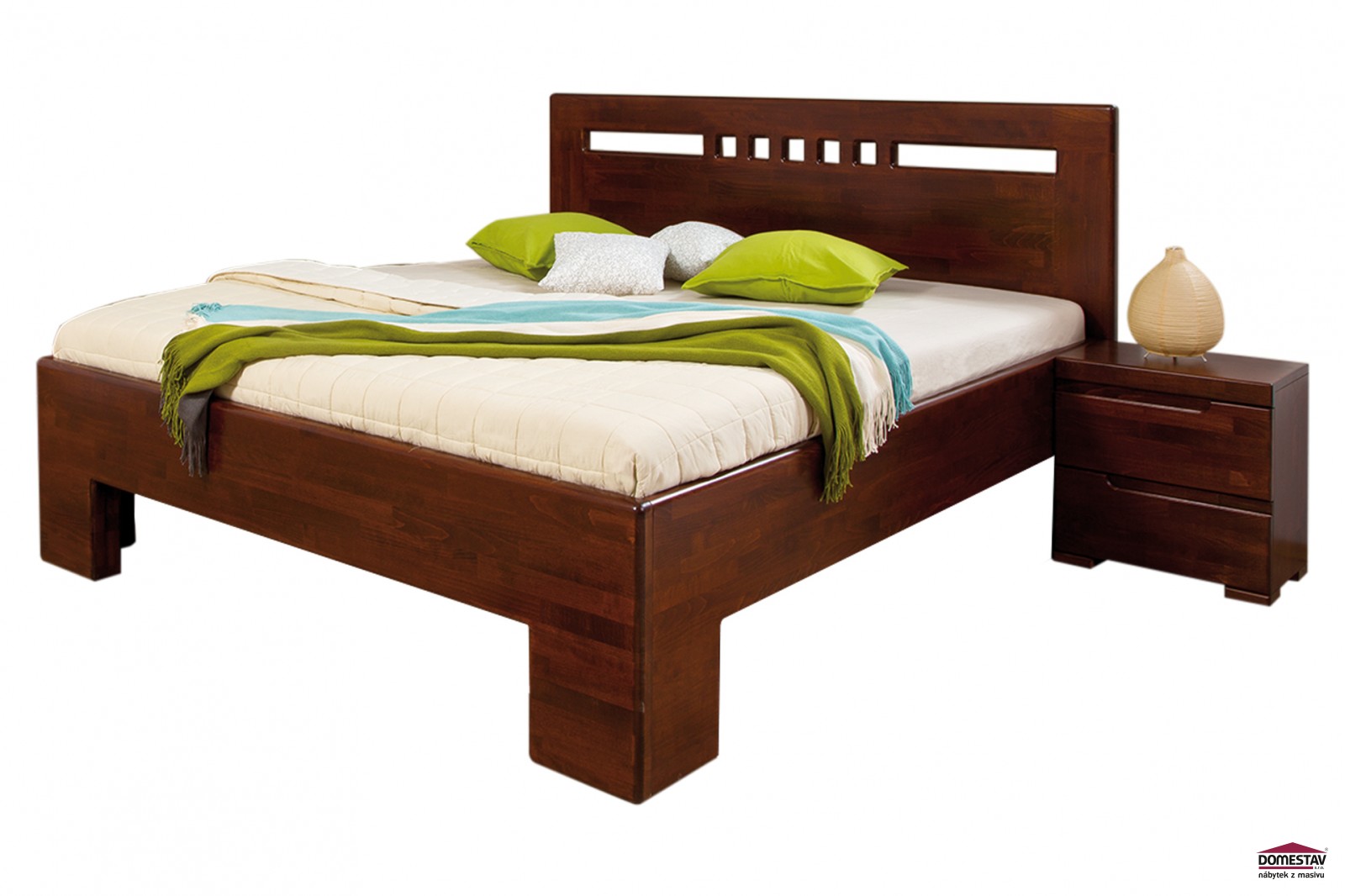 Domestav SOFIA manželská postel čelo rovné čtverečky 180 cm buk cink mořený