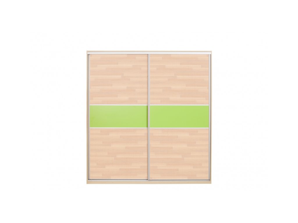 Domestav - Skříň s posuvnými dveřmi 195 cm, lamino dveře buk cink, přírodní