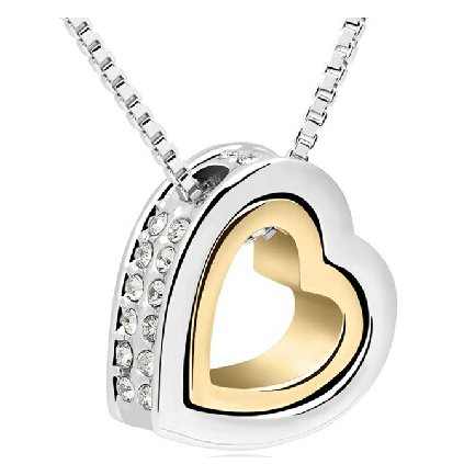 Stříbrný náhrdelník Dvojité srdce zlato bílý