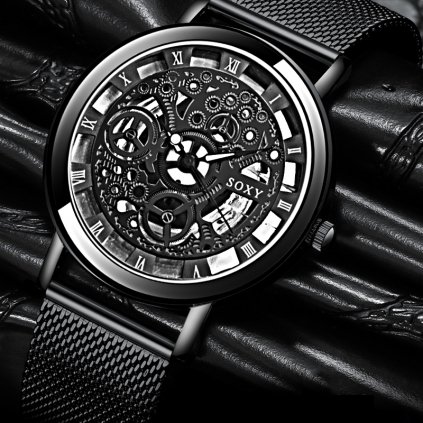Extravagantní unisex kovové hodinky černé
