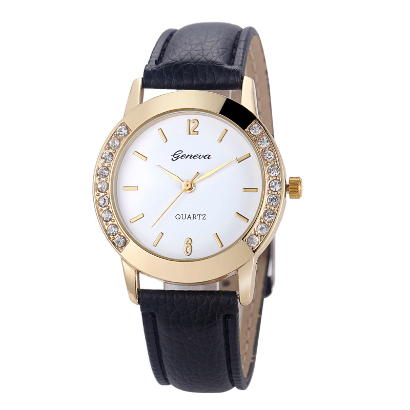 Dámské kožené hodinky Geneva Elegance - 5 barev Barva: Černá