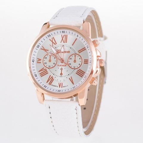 Načančaná.cz Unisex kožené hodinky Geneva Atraktivnost - 5 barev Barva: Bílá