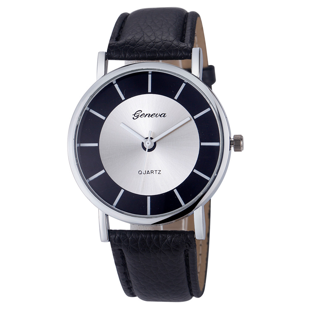 Úžasné unisex kožené Retro hodinky Geneva - 4 barvy Barva: Černá