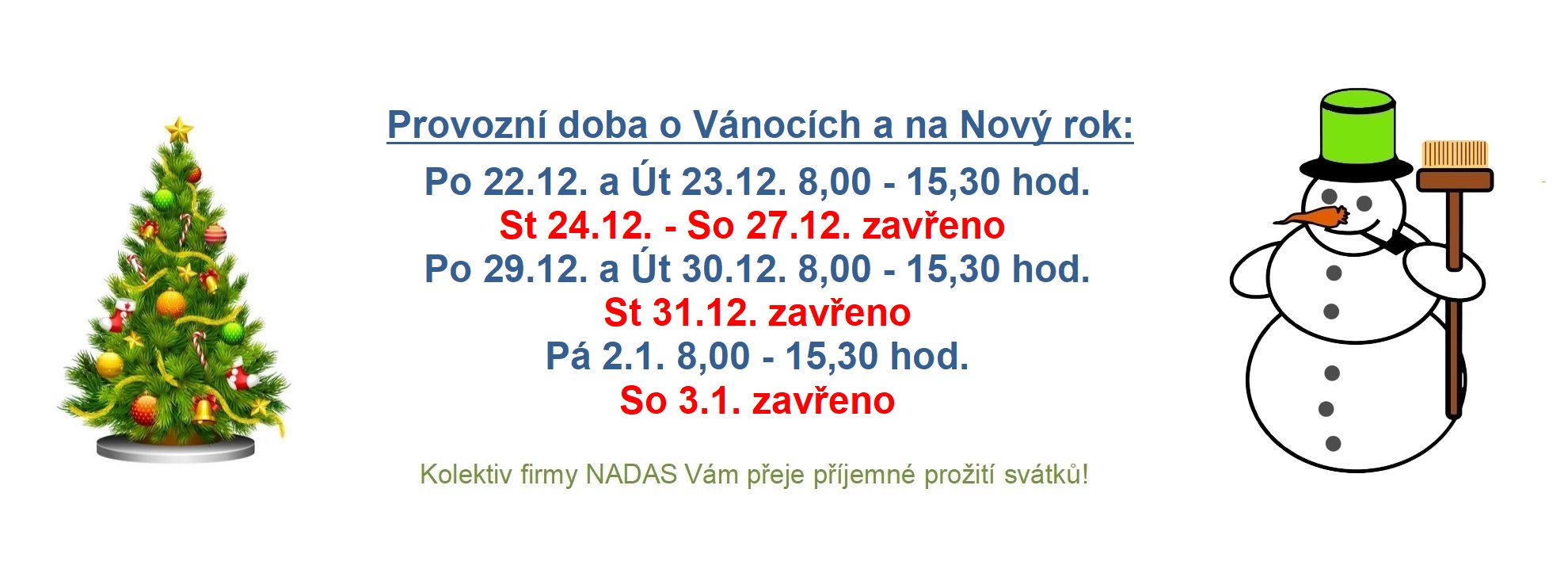 Otevírací doba o svátcích