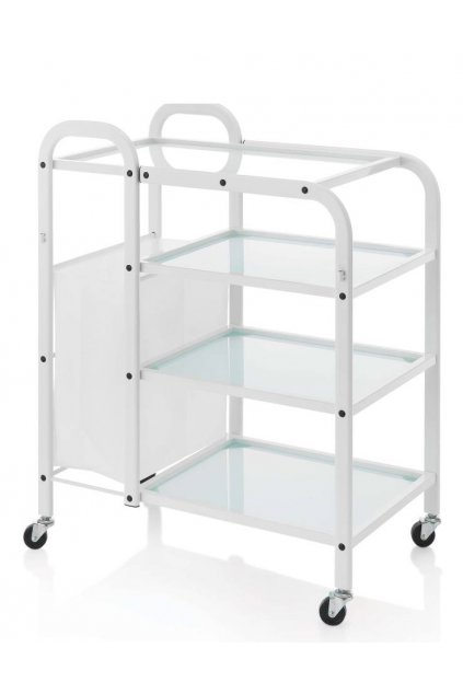 Kosmetický vozík TOP GLASS 3 police, hluboký koš (Barva Bílá)