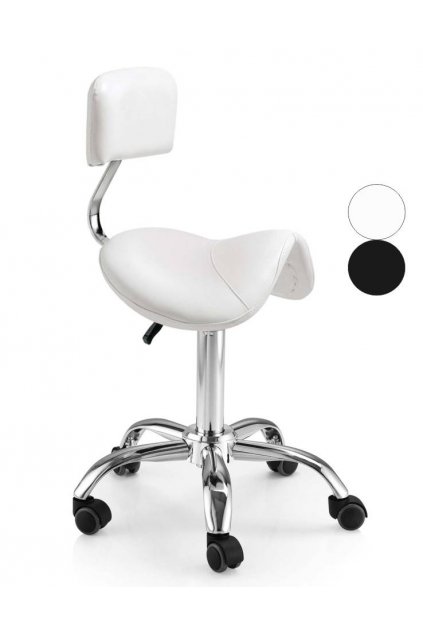 Taburet SELLA sedlo s opěrkou, chrom hvězdice (Barva Bílá)