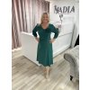 Midi šaty do "A" s ružou a dlhším rukávčekom v zelenej farbe