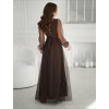 Dlhé hnedé šaty so sieťkovým rukávčekom