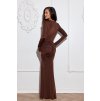 Dlhé hnedé elastické šaty ARIELLA s riasením