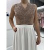 Dlhé šaty bielo-hnedé s jemnou krajkou