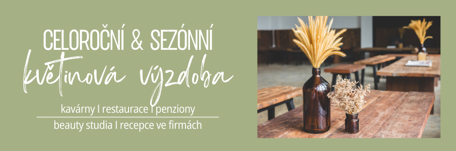 Květinová výzdoba stolu v restauraci, která se váže k sezóně nebo je univerzální celoroční. Bezúdržbová pro provozovatele.