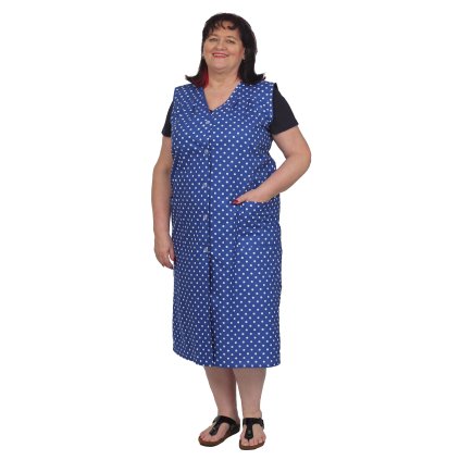 Zástěra dlouhá bavlněná modrá s puntíky
