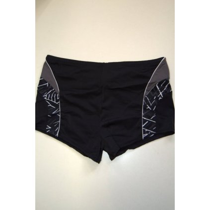 4552 Pánské plavky s nohavičkou, černé s šedo-bílým potiskem, XL-XXL