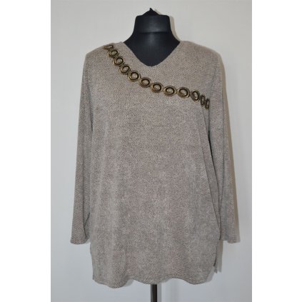 1121 moderní  svetřík béžový s aplikací,2XL-5XL