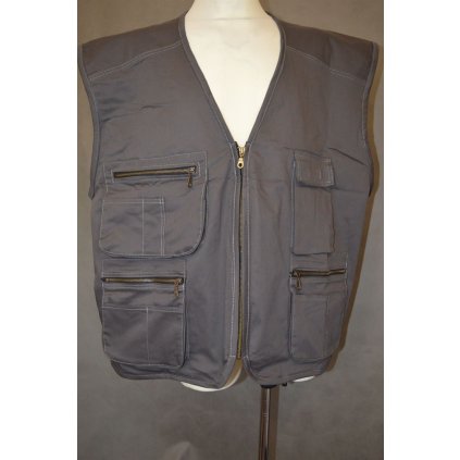 4577 Pánská šedá  plátěná  vesta - vel.4 XL-8XL