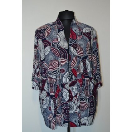 1130 Dámská  halenka na zip,  černo-tm. modro-bordo-bílý vzor, vel 58