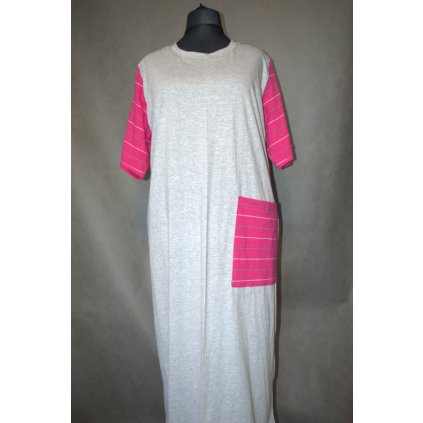 1321 Dámské domácí šaty šedý melír s proužkem, vel.140-200 cm