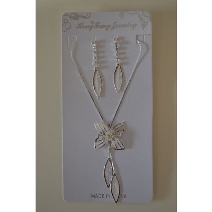 9014 Sada: náhrdelník + náušnice s květinou, barva: stříbrná. KRÁSNÝ DÁREK!!