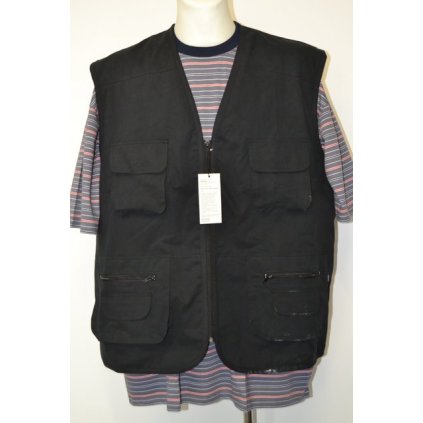4127 Pánská černá  plátěná kapsáčová vesta - vel.4-8XL