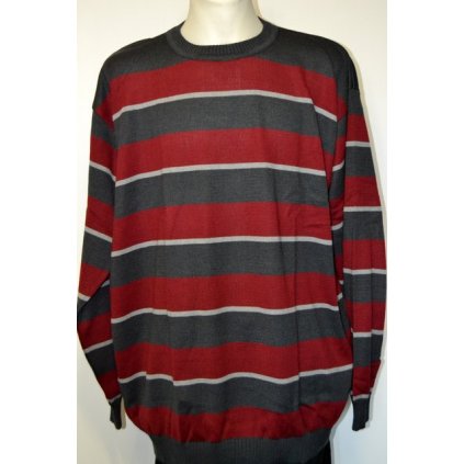 4436 Pánský svetr bordo-šedý pruh - vel.  6XL