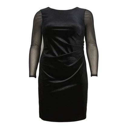 1435 černé společenské šaty s průhlednými rukávy, vel. 52