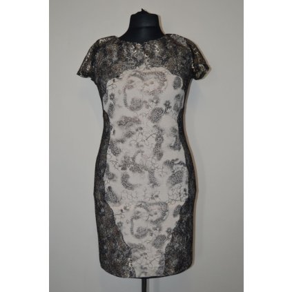 1260 Šaty krémové se zlato-černou krajkou, vel. 48