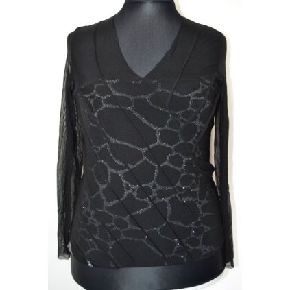 1396 Černá halena se stříbrným potiskem - obvod hrudníku: S  cm - SLEVA!!!
