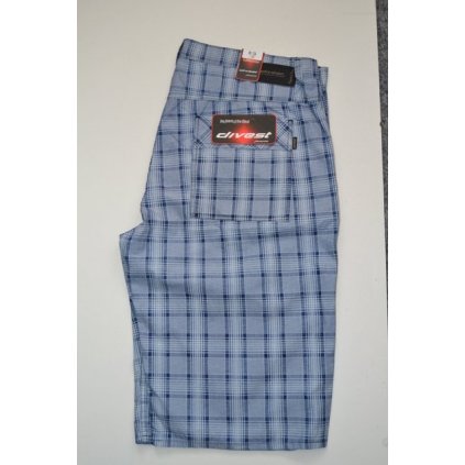 4192 Pánské plátěné kraťasy,  modrá kostka, pas: 108 - 142 cm