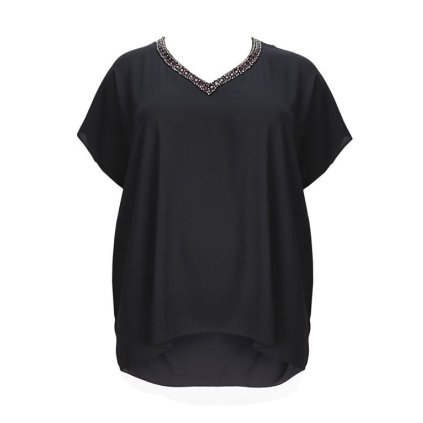 1046  dámská společ.halena, volného střihu, výstřih do "V", zdobený kamínky, boky max170 cm