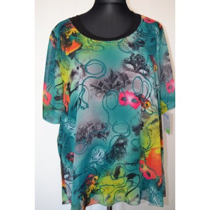 1429 Dvojče -  Letní vzdušná halena šifonová, pestrá + černý top, vel. 54,56