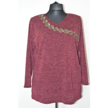 1155  moderná svetřík bordo s aplikací 2XL-5XL