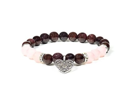 Náramok - GRANÁT A RUŽENÍN so srdcom