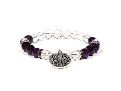 Náramok - HORSKÝ KRYŠTÁL A AMETYST s kvetom života