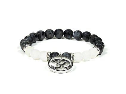 Náramok - LABRADORIT A BIELY ACHÁT s ÓM symbolom