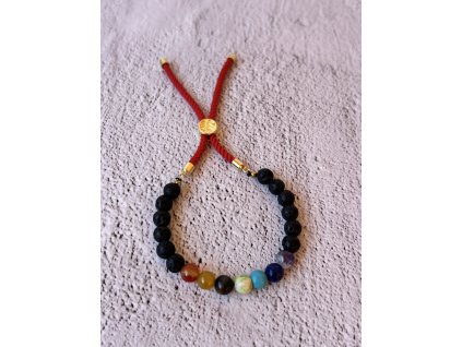 Náramok pozlátený 18K zlatom s kráľovskou šnúrkou - LÁVOVÝ KAMEŇ, ČAKRY