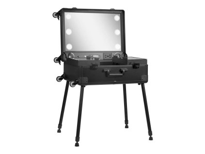 Kozmetikai bőrönd hangszóróval – hordozható box állvánnyal, fekete