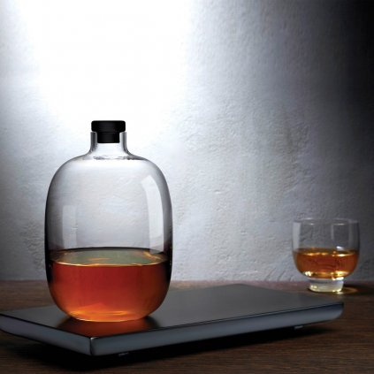 Malt Whiskey Bottle with Wooden Tray + glass