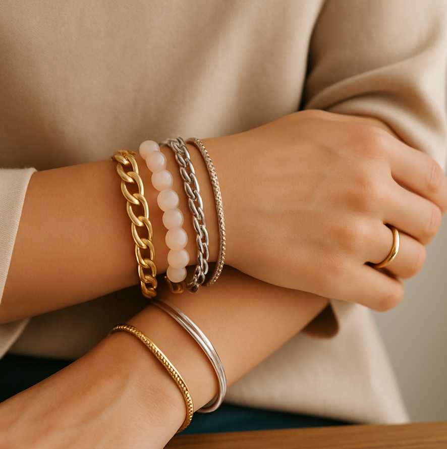 Jak nosit náramky v kombinaci se zlatými a stříbrnými šperky