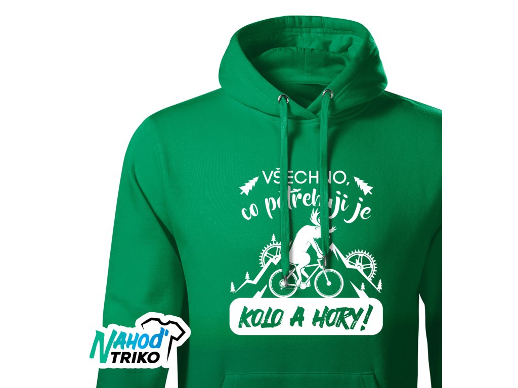Pánská mikina s kapucí Všechno, co potřebuji je kolo a hory