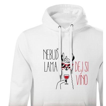 Pánská mikina s kapucí  |  Nebuď lama, dej si víno (Barva – Mikina s kapucí pánská Bílá, Velikost 2XL)
