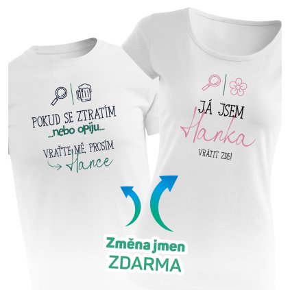 Párová trička Pokud se ztratím... (Barva - Párová trička Bílá, Velikost – dámské 2XL, Velikost – pánské 2XL)