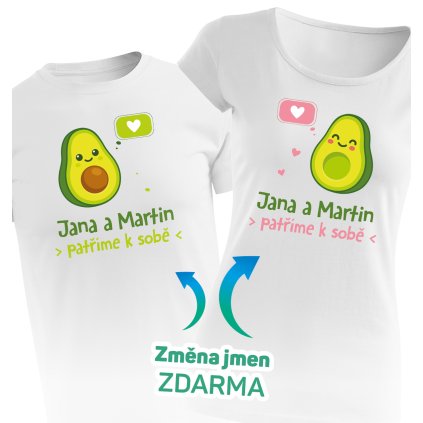 Párová trička Avokáda (Barva - Párová trička Bílá, Velikost – dámské 2XL, Velikost – pánské 2XL)