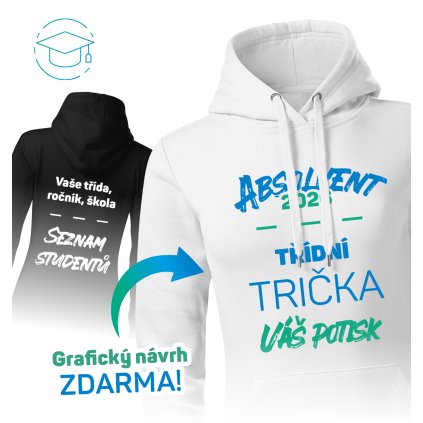 Dámská mikina s kapucí  |  Třídní / Maturitní... (Barva – Mikina s kapucí dámská Půlnoční modrá, Velikost XS)