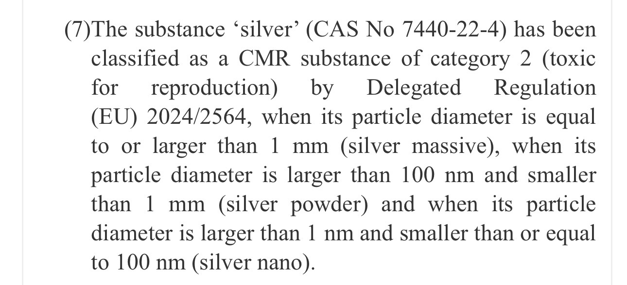 silver klasifikace EU CMR kosmetika