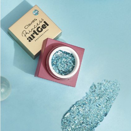 Clavier Art Gel Princess 5g Ariel Průhledný gel pro zdobení nehtů s obsahem modrých třpytek různých velikostí.