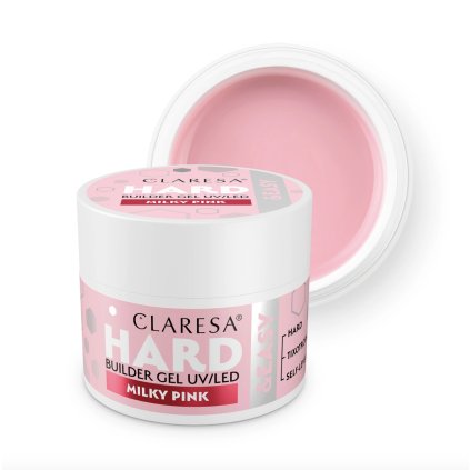 Claresa Gel HARD & EASY MILKY PINK  Stavebný tixotropný gél so stredne hustou konzistenciou. Tvrdý a odolný. Nesteká, nezalieva kožičky a nepáli v lampe. Ideálny na predlžovanie, spevnenie aj techniku bez pilovania.
