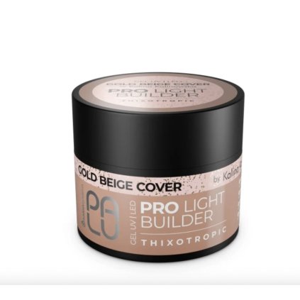 Tixotropní stavební gel s tekutou pamětí, ideální pro metodu bez pilování. Samovyrovnávací, odolný a Heatless – nepálí v lampě. PALU PRO LIGHT BUILDER GOLD BEIGE COVER 45g