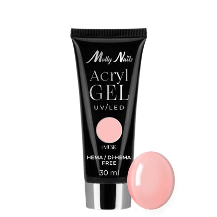 Molly Nails Akrygél 30ml Musk Hustý akrygél, ktorý je vhodný na doplnenie, spevnenie, predĺženie a modeláciu na šablónach alebo DUAL formách.